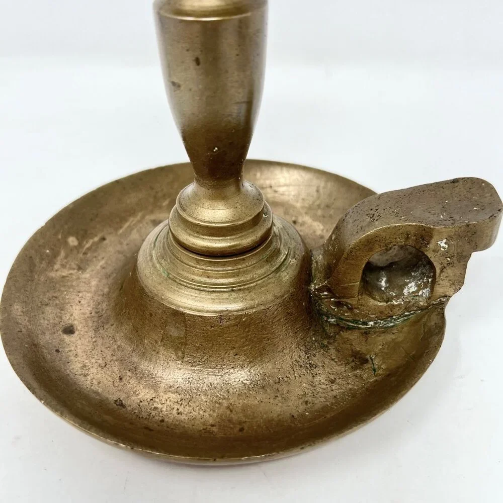Vintage Brass Chamber Candlesticks Candle Holder Pair 6.5” Rustic Heavy Handmade